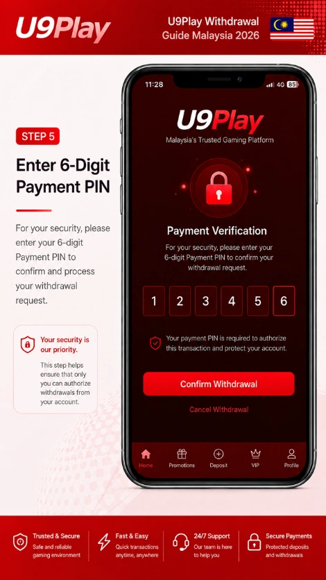 U9play 6-digit Payment PIN entry screen