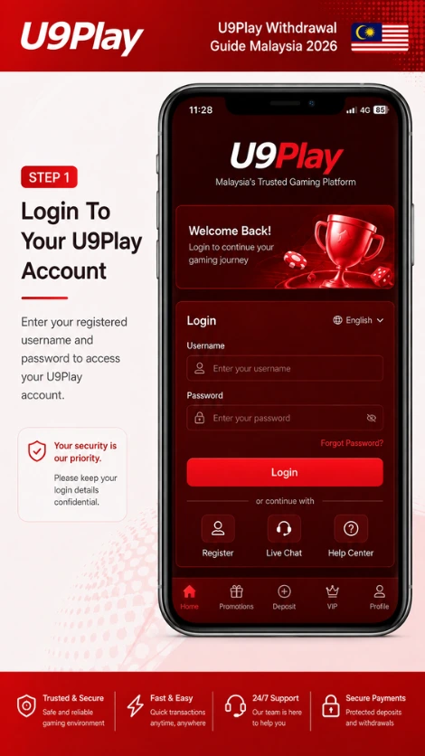 U9play login page with username and password fields